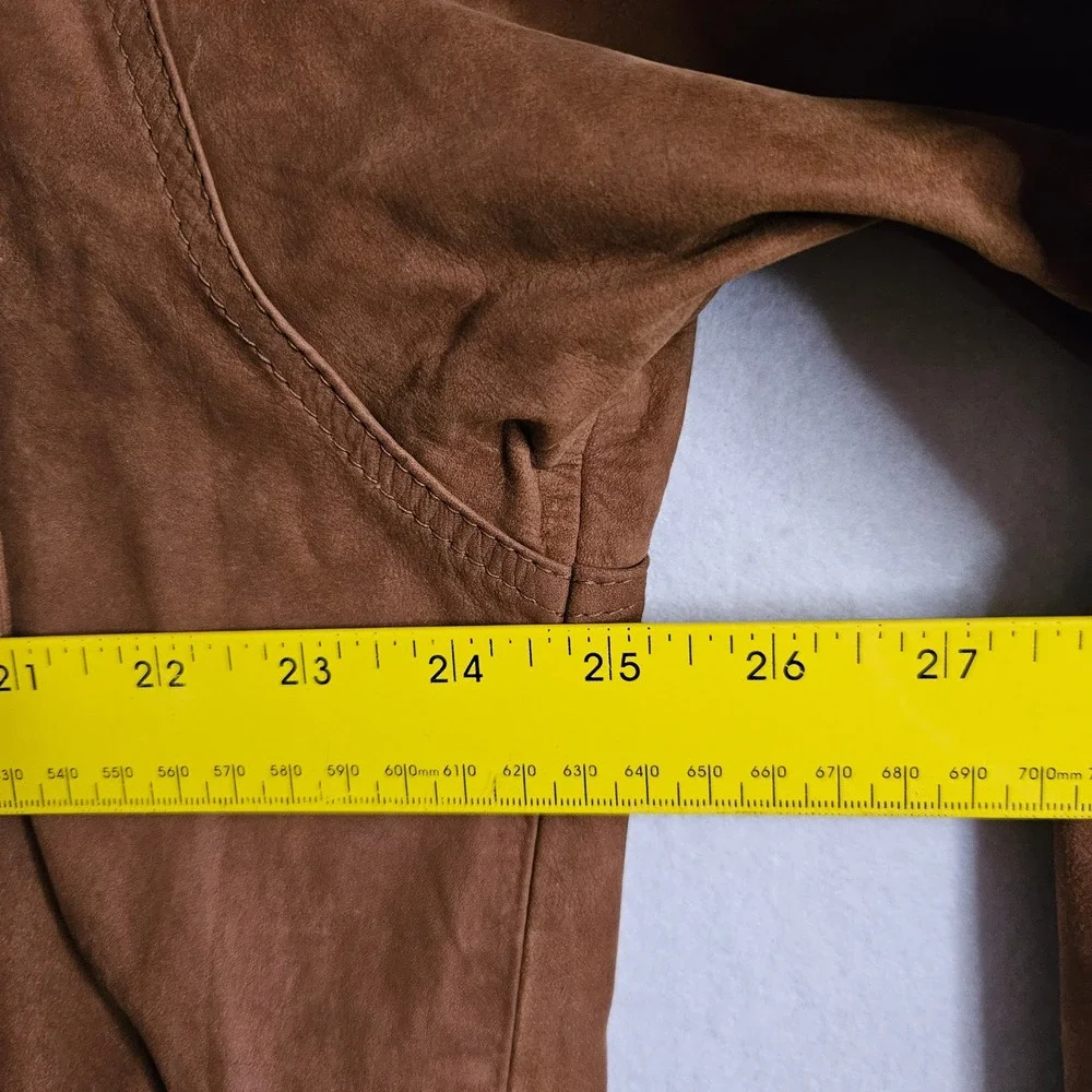 Orvis Mens Brown 100% Leather Suede Button Down Shirt Jacket Large Ecuador